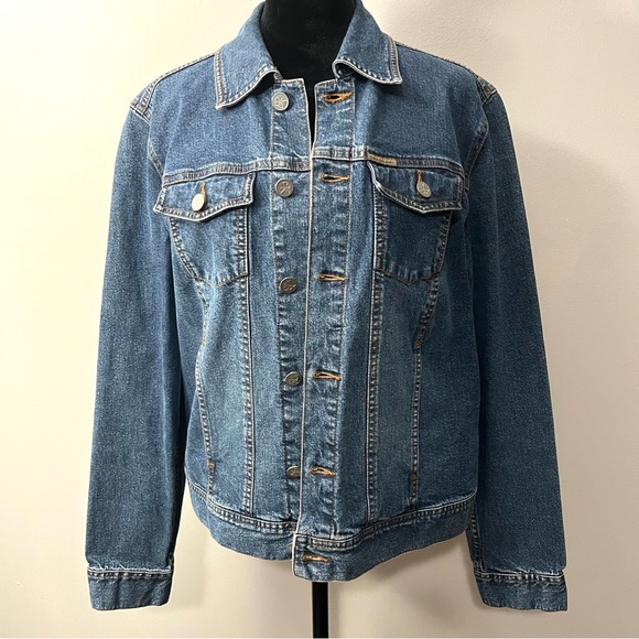 Vintage Calvin Klein Jeans Blue Denim Trucker Jean Jacket 90s Women Size LG - Picture 2 of 11